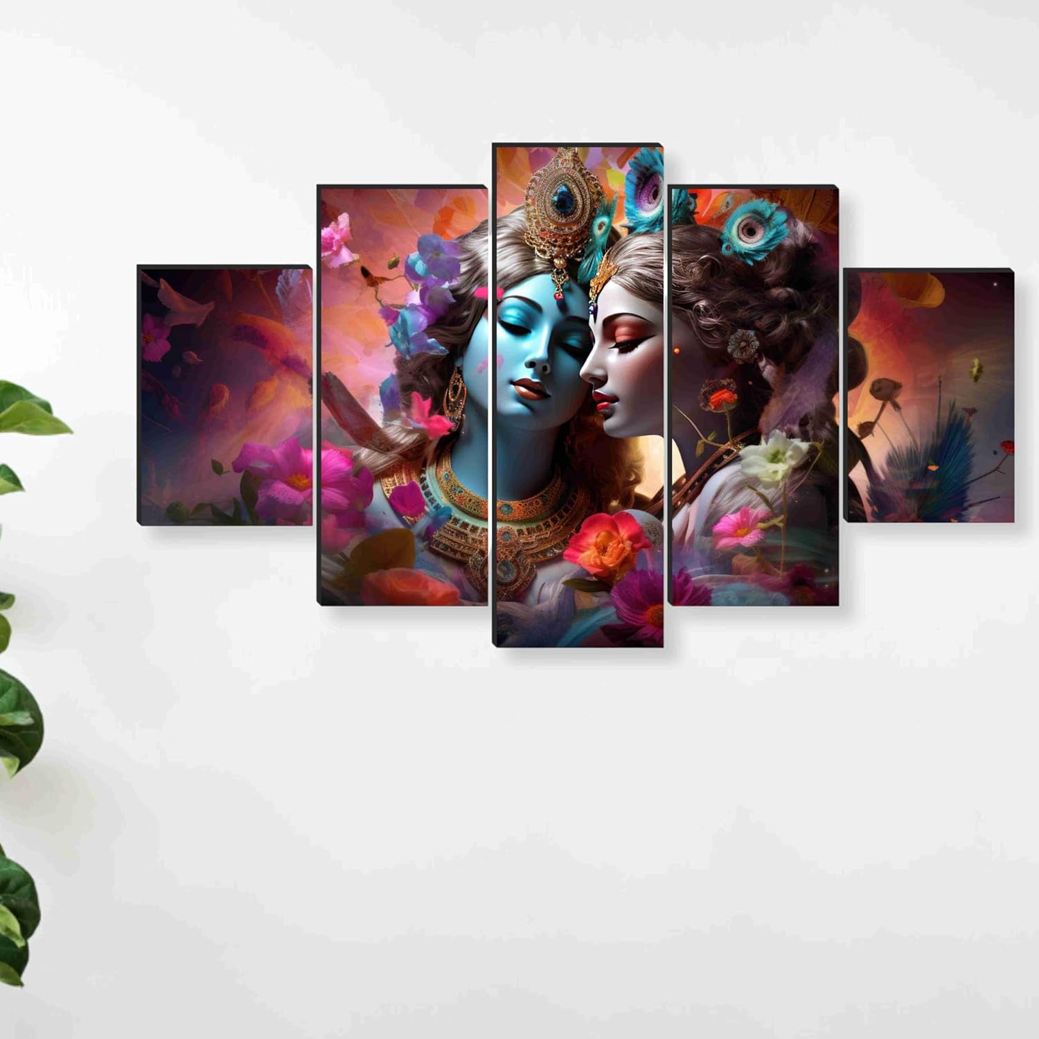 SAF Radha Krishna Paintings For Wall Decoration-Set Of Five,3D Modern Art Painting For Living Room Large Size With Frames For Home Decoration,Hotel,Office 76.2 Cm X 45 Cm Sanfpnls35444,Engineered Wood