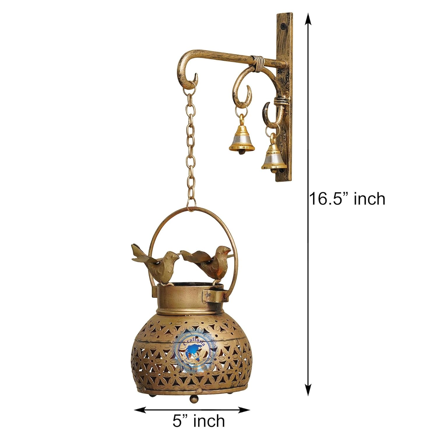 Craftasia Bird Lantern with Bells and Wall Stand, Lantern with T-Light and Diya Holder for Home and Garden Decor…