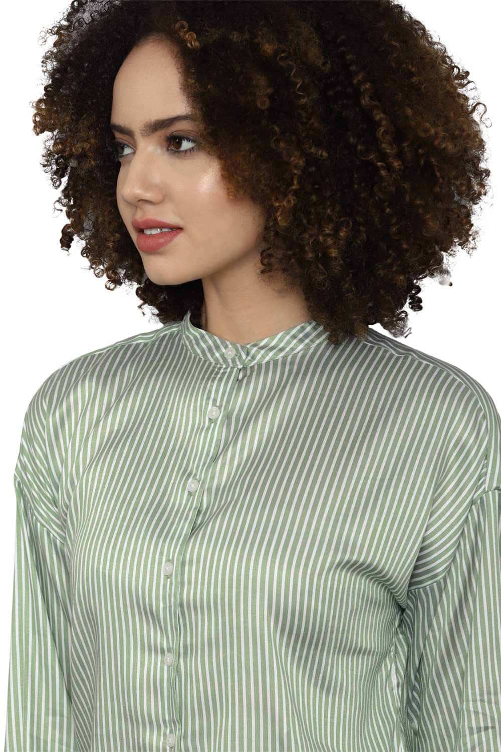 Allen Solly Women's Green Striped Long Sleeve Casual Shirt