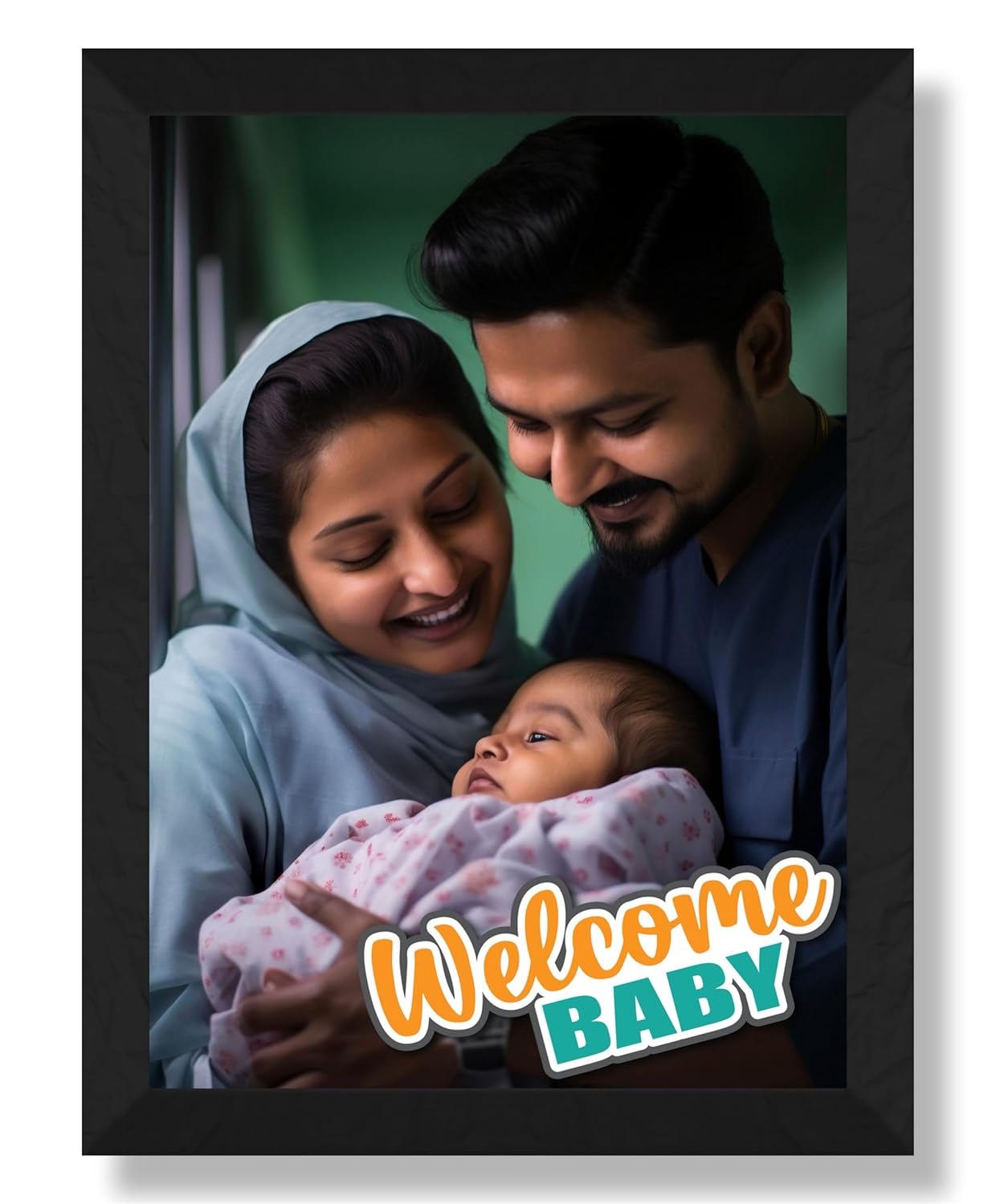 SAF photo frame Welcome Baby Customized Black Frame Photo Frame For home And wall décor,Living Room And Bedroom||Personalized Photo Frame Couple,Family,and Friends 30 cm x 23 cm PF-B-09