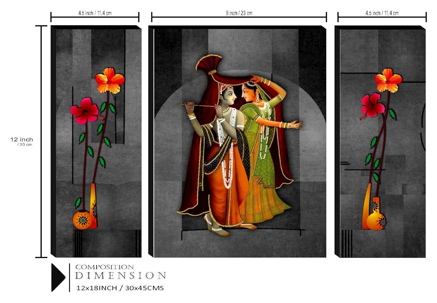 SAF paintings Set of 3 Radha Krishna UV Textured Paintings for living room with frame Painting 12 Inch X 18 Inch SAF-JMS7530