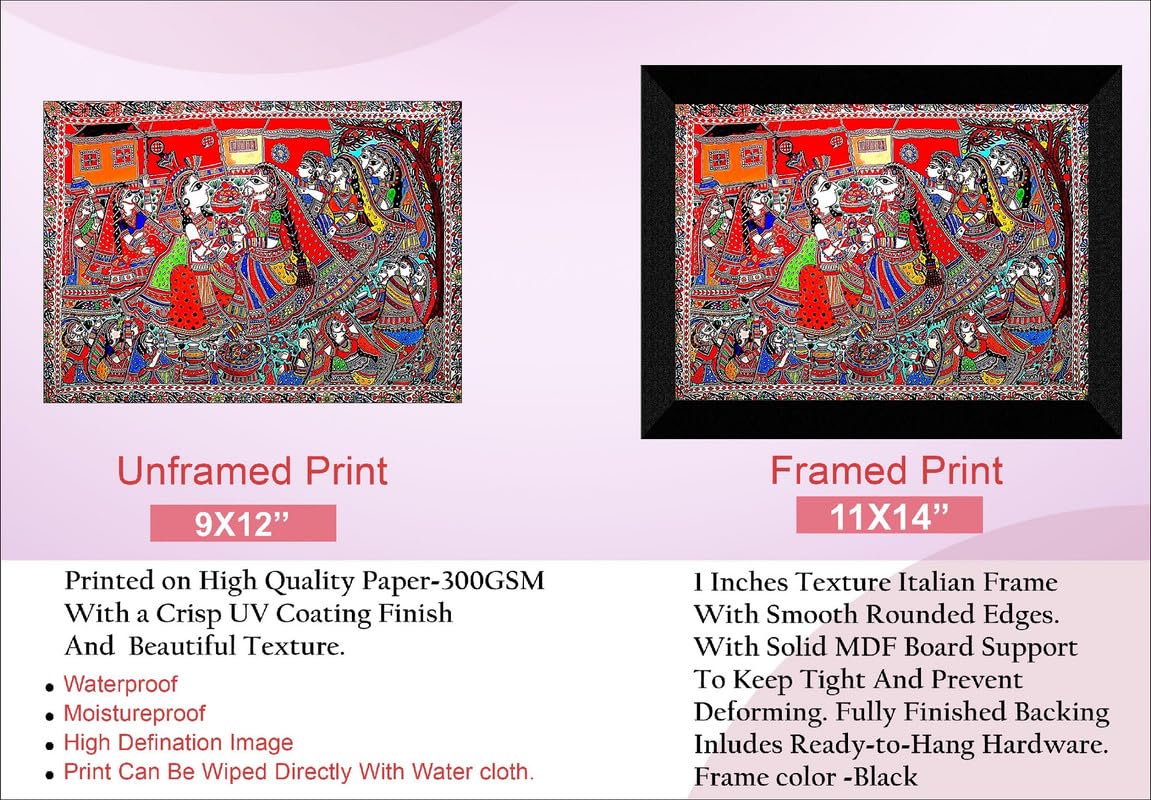 SAF paintings Madhubani Traditional Black frame painting for Wall Decoration SA-SANFK33348