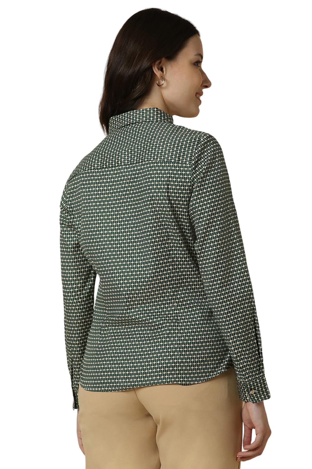 Allen Solly Women's Green Plain Full Sleeve Casual Shirt