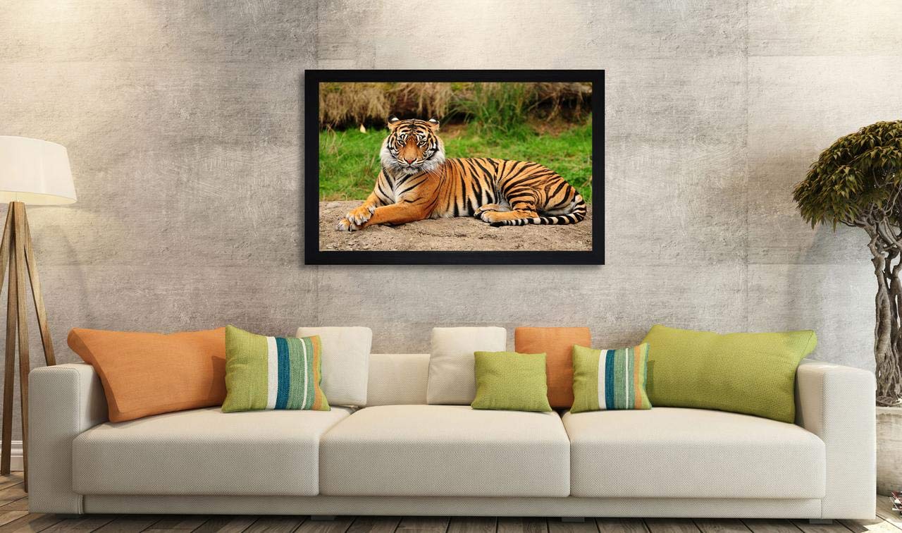 SAF paintings Tiger Large Synthetic Framed UV Digital Reprint Painting (14 inch x 20 inch) SANFM2696