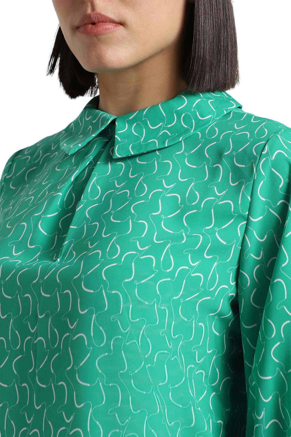 Allen Solly Women's Green Printed 3/4 Sleeve Casual Shirt