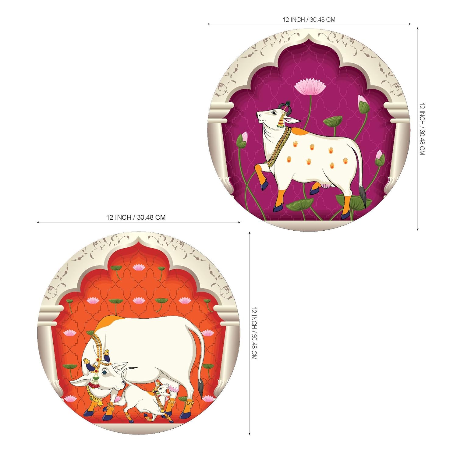 SAF Round Shape Pichwai Cow Art MDF Wall Painting for Living Room 12X12 inch LRB18-L2