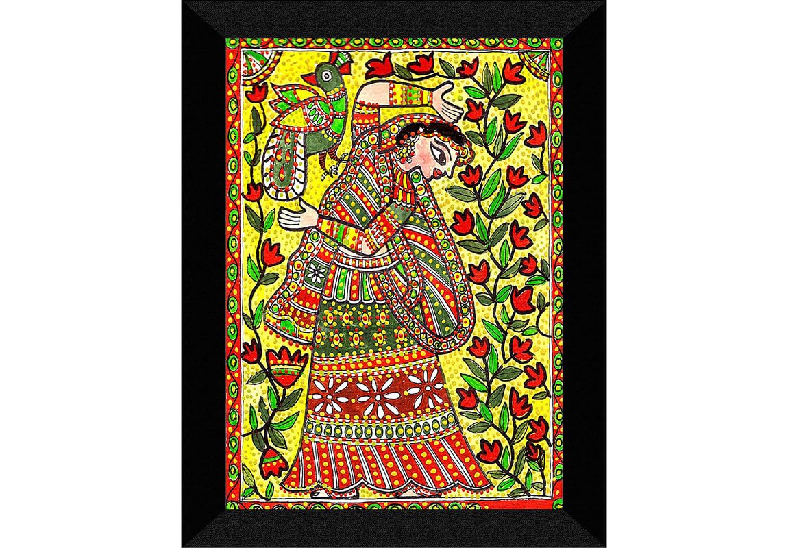 SAF Wood Paintings Madhubani Traditional Black Frame Painting For Wall Decoration,Home And Office Ol-Sanfk33251