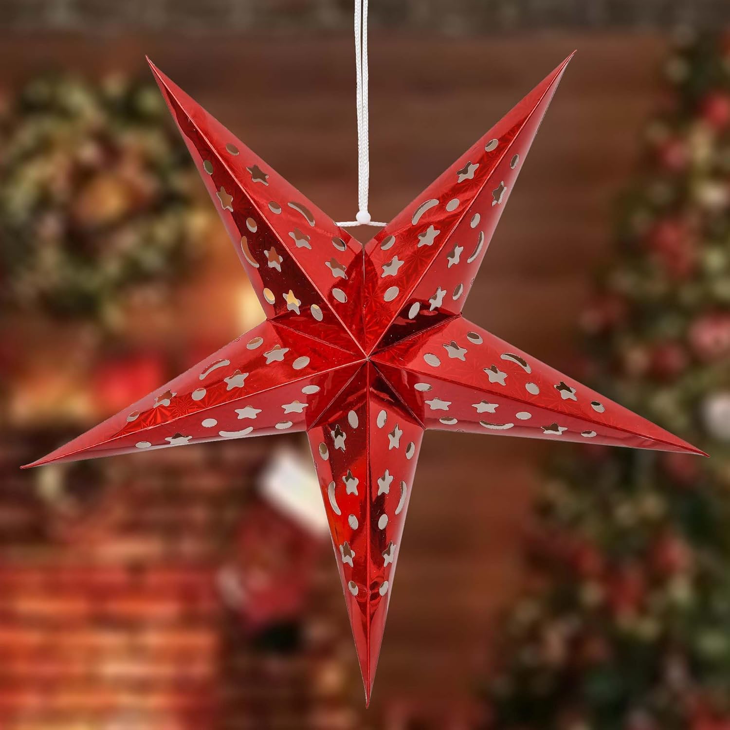 eCraftIndia Red Paper Merry Christmas Star Lantern Lights for Decoration| Diwali Christmas Lantern| Aakash Kandil for Diwali| Hanging Lantern for Home Decoration Balcony| Christmas Decor Items