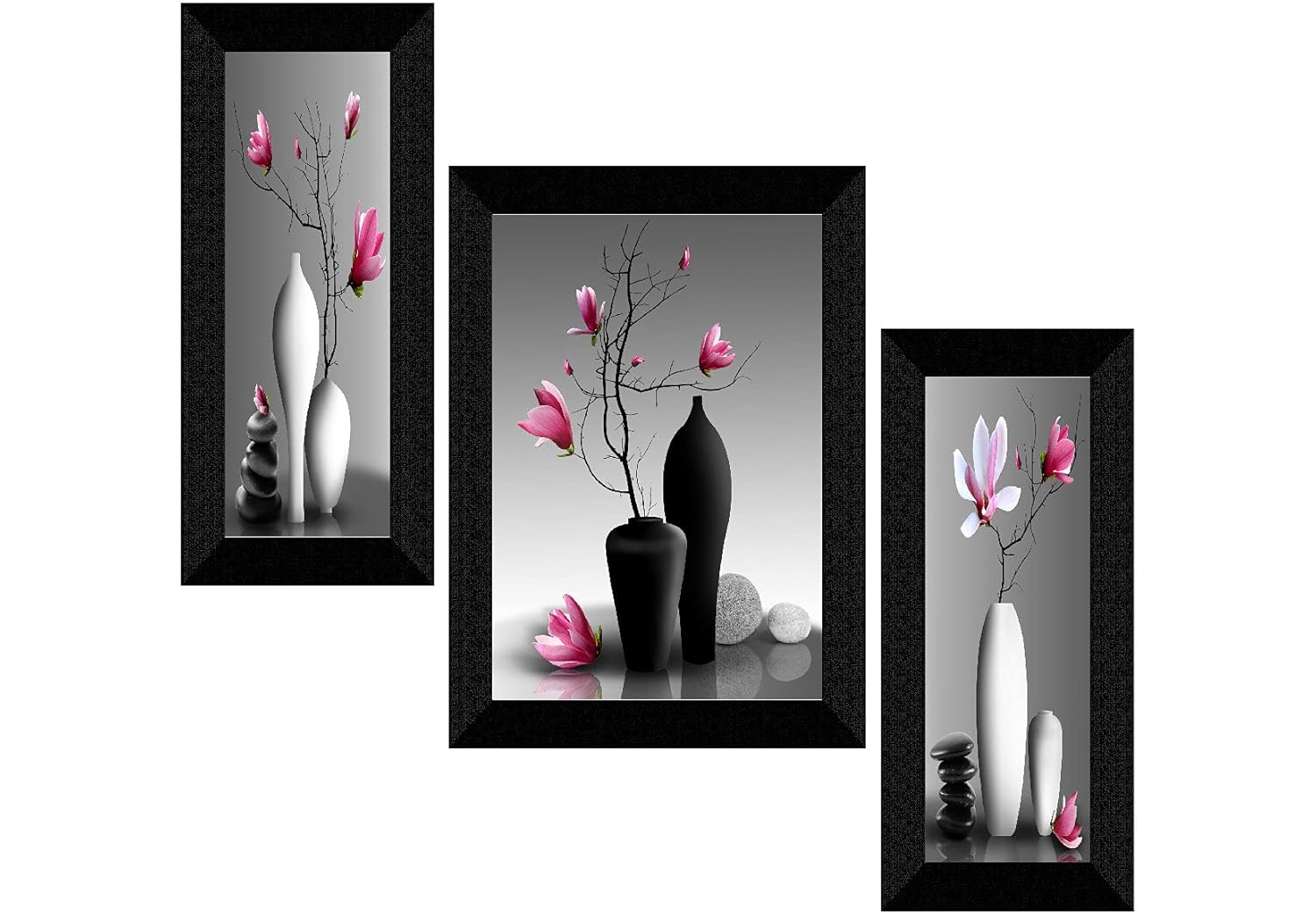 SAF paintings Set of 3 Flower Pot UV Textured Floral Design Home Decorative Gift Item Frame Painting 6 Inch X 13.5 Inch, 10.5 Inch X 13.5 Inch, 6 Inch X 13.5 Inch SANFS31370