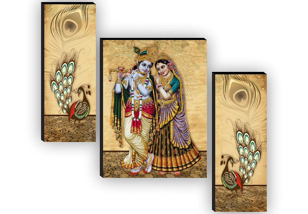 SAF paintings Set of 3 Radha Krishna Paintings for living room with frame Self Adeshive UV Textured MDF Framed Painting 12 Inch X 18 Inch SAF-JM7724