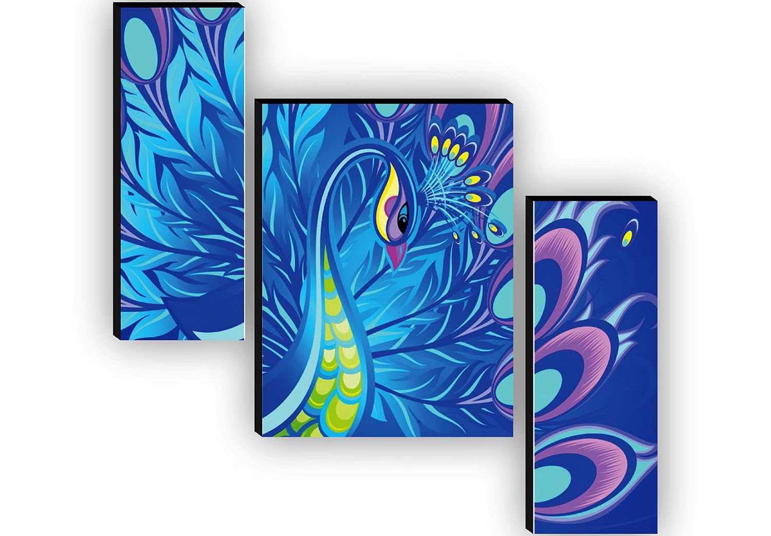 SAF paintings Set of 3 Peacock Modern Art UV Textured Paintings for living room with frame Painting 12 Inch X 18 Inch SAF-JM9129