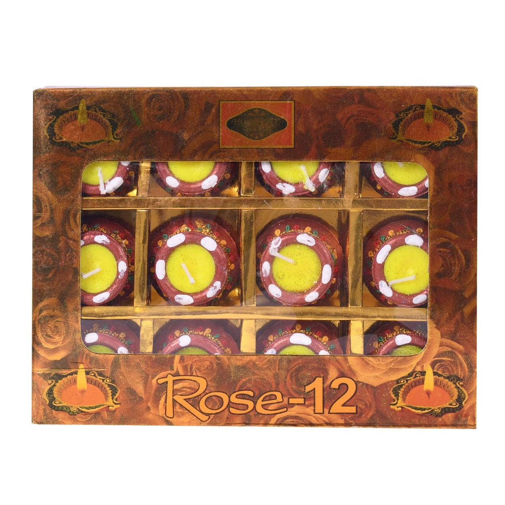 Collectible India 12 Diwali Diya Colorful Handmade Earthen Clay Handpainted Diyas for Diwali Pooja Festival Decoration Lights for Diwali Home Indoor Outdoor Decor Gift Box Packing (Set of 12)
