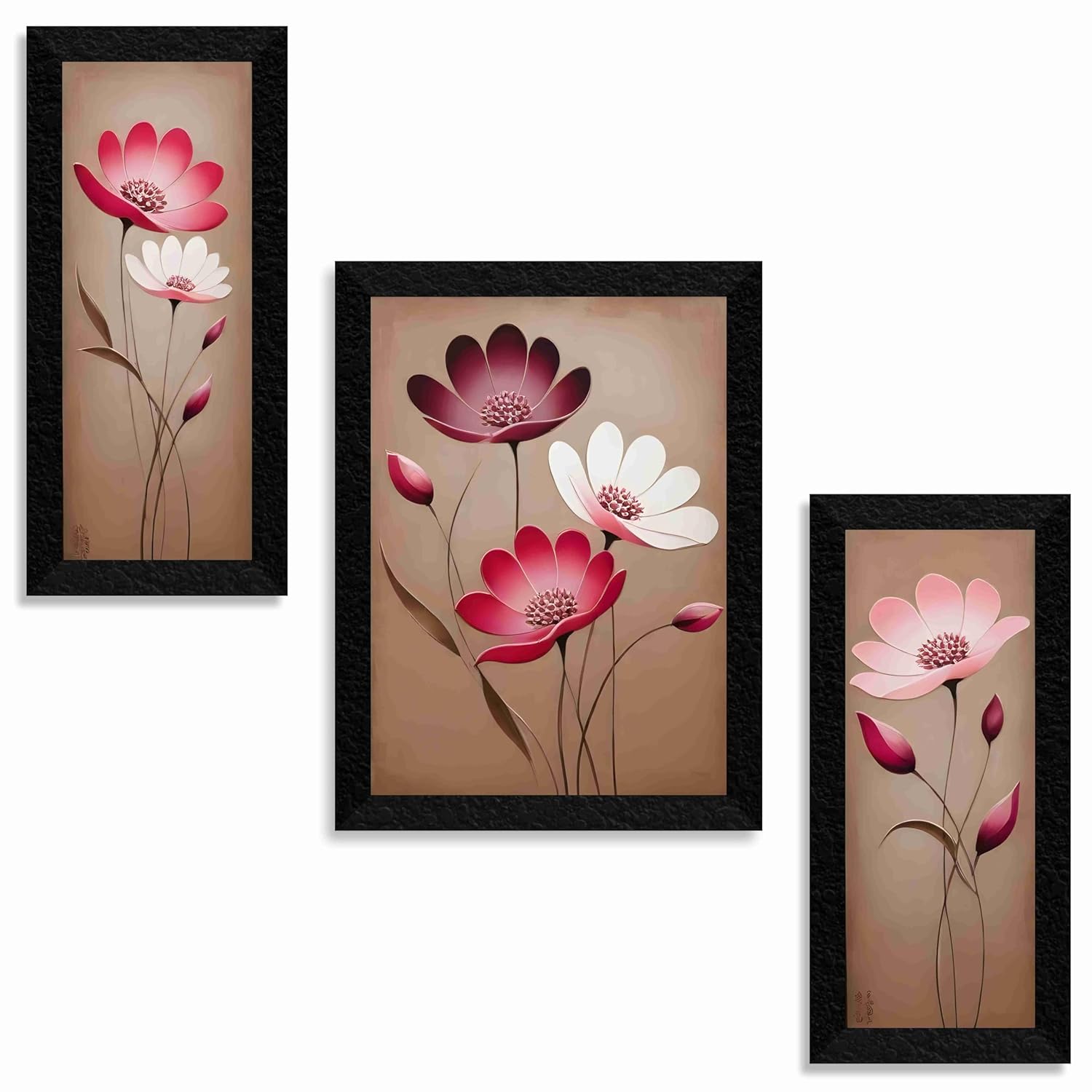 SAF flower pot wall painting for Wall Decoration - Set Of 3, 3d modern art Painting for Living Room Large Size with Frames for Home Decoration, Hotel, Office Paintings 61 cm x 36 cm SANFS36048