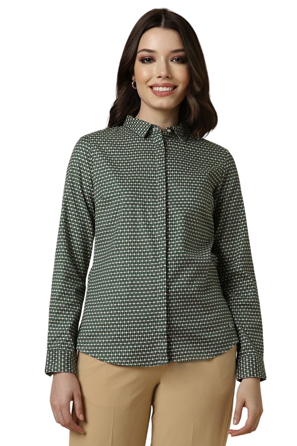 Allen Solly Women's Green Plain Full Sleeve Casual Shirt