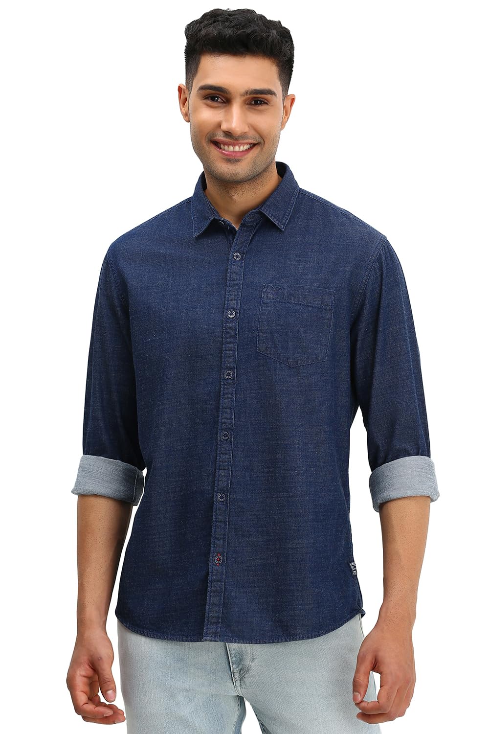 Allen Solly Men Navy Custom Fit Solid Full Sleeves Casual Shirts