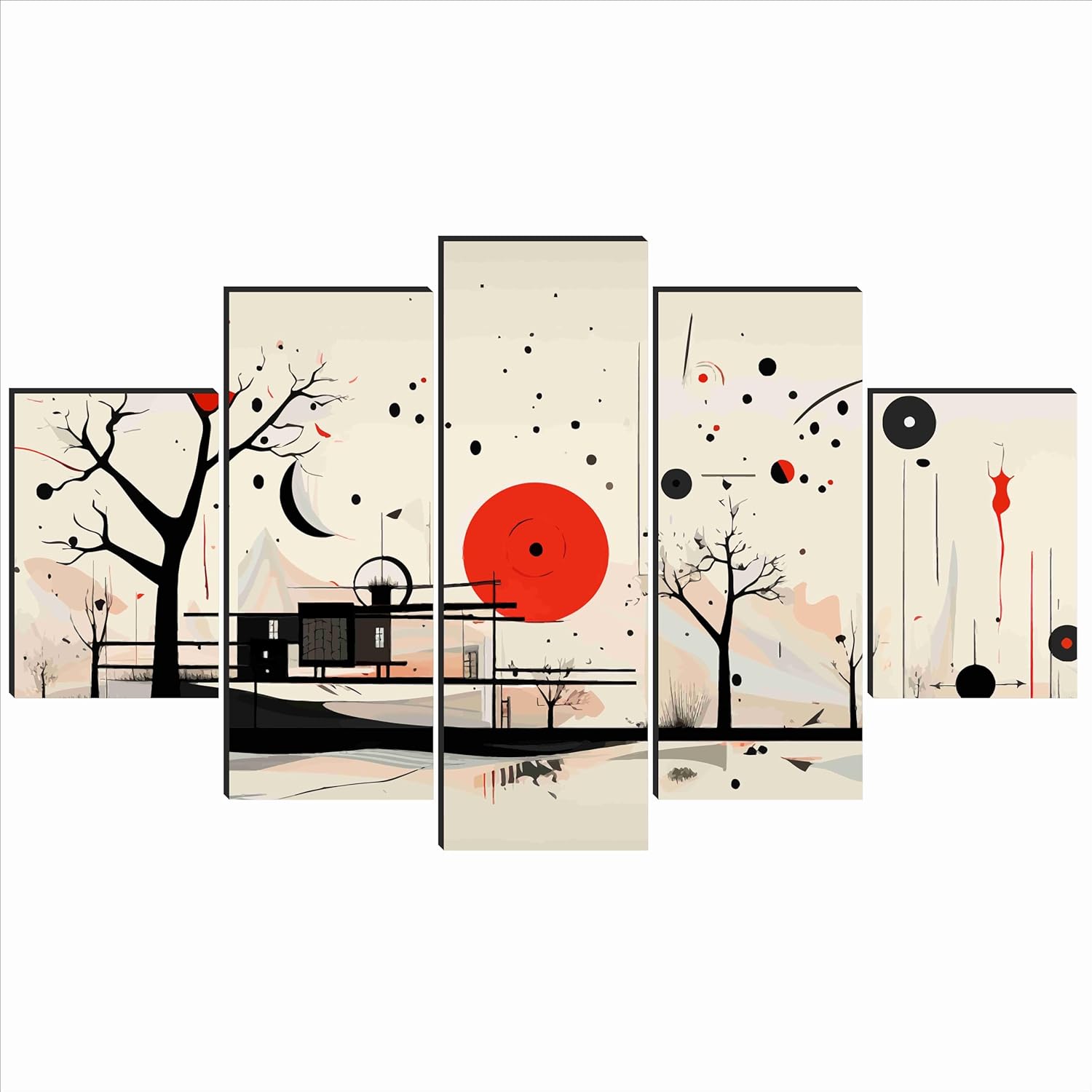 SAF Nature Paintings for Wall Decoration - Set Of Five, 3d Scenery Vastu Painting for Living Room Large Size with Frames for Home Decoration, Hotel, Office 76.2 cm x 45 cm SANFPNLS35476