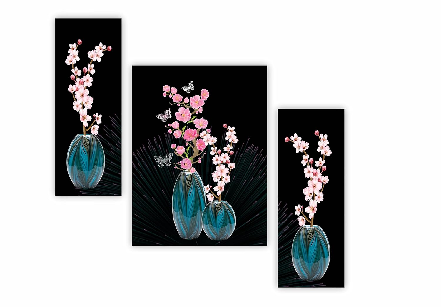SAF paintings Set of 3 Flower UV Tectured Multi Effect 6 MM MDF Framed Decorated Gift Item 12 Inch x 18 Inch Paintings SANFJM32429
