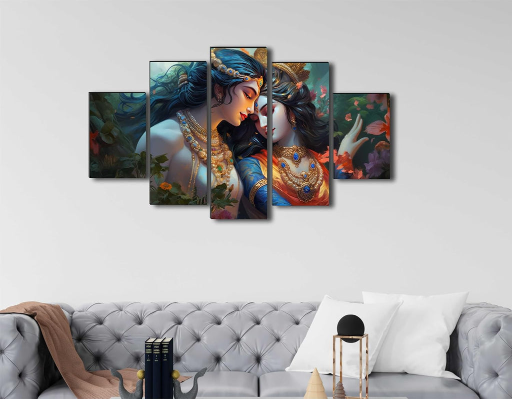 SAF Radha krishna Paintings for Living Room | Painting for Wall Decoration | 3D Wall Art for Bedroom | Radha krishna Religious Wall Painting Set of 5 (75 x 45 cms) SANFPNLS35490