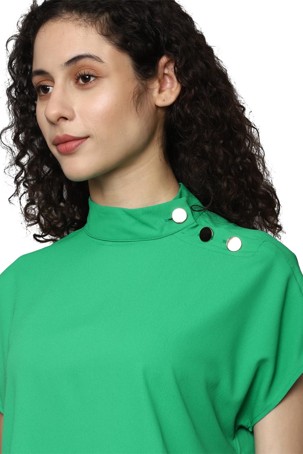 Allen Solly Women's Polyester Green Plain Short Sleeve Casual Shirt