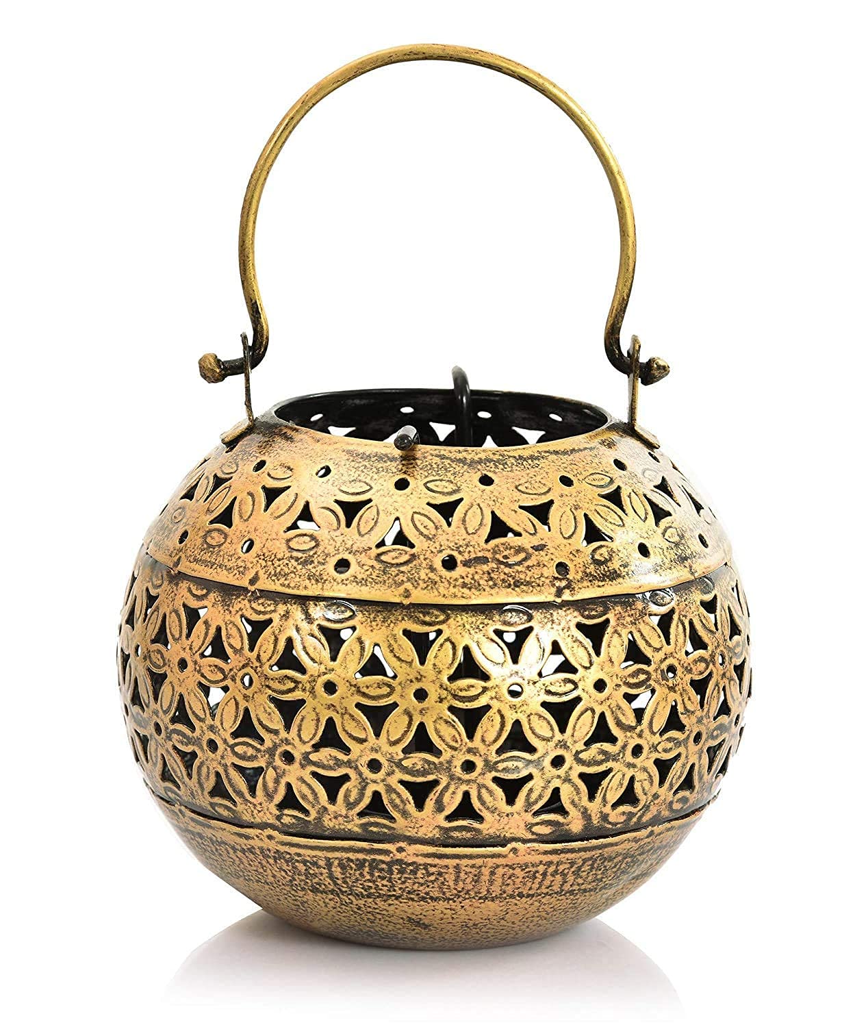 RSN 6 Inch Diya Deepak Lamp Lantern Candle Holder Wrought Iron Vintage Handi for Home Office Diwali Pooja Decoration | TeaLight Candle Stand | Living Room, Bedroom Mandir/Temple Decor