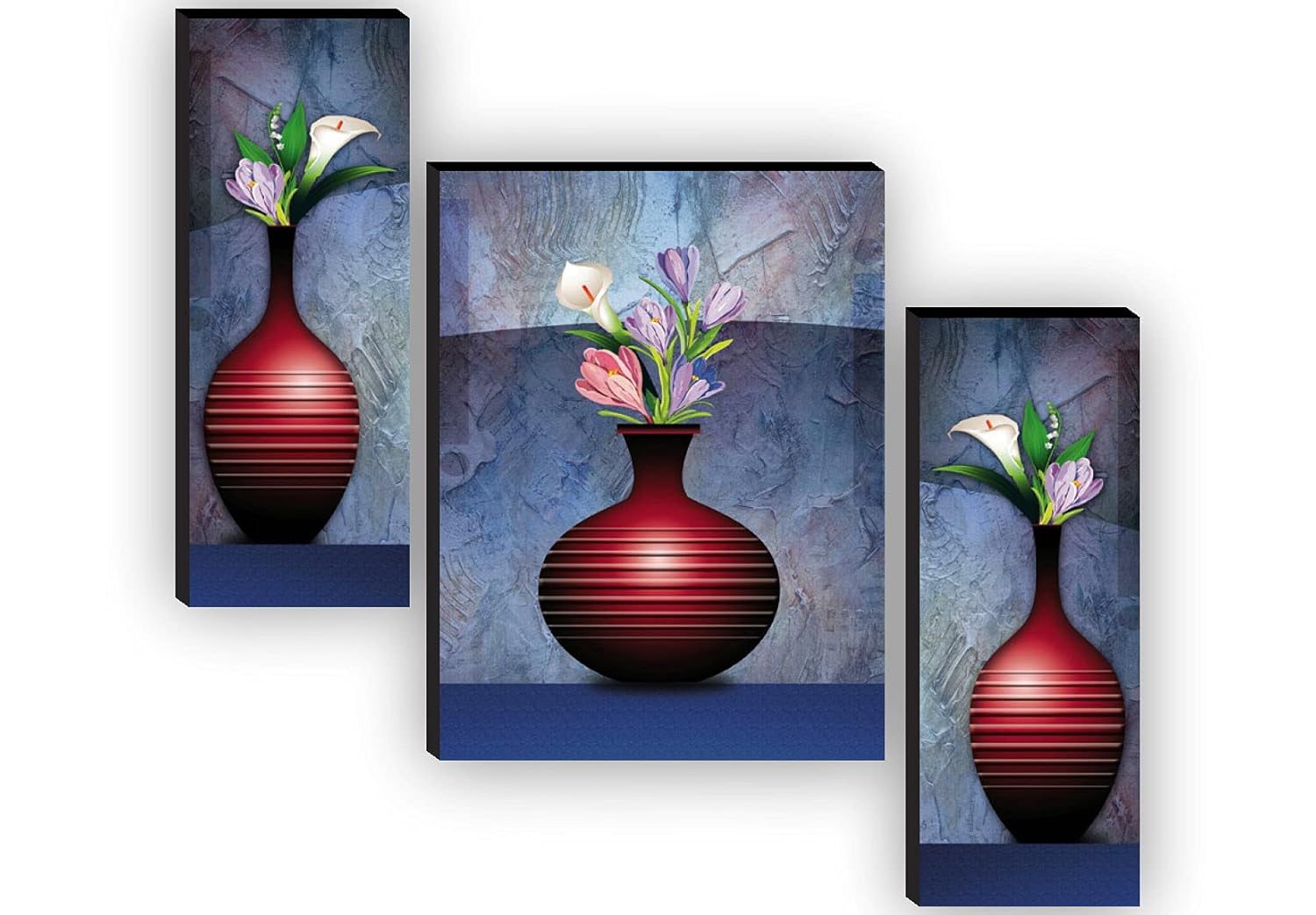 SAF paintings Set of 3 Flower Pot UV textured Paintings for living room with frame Painting 12 Inch X 18 Inch SAF-JMS64