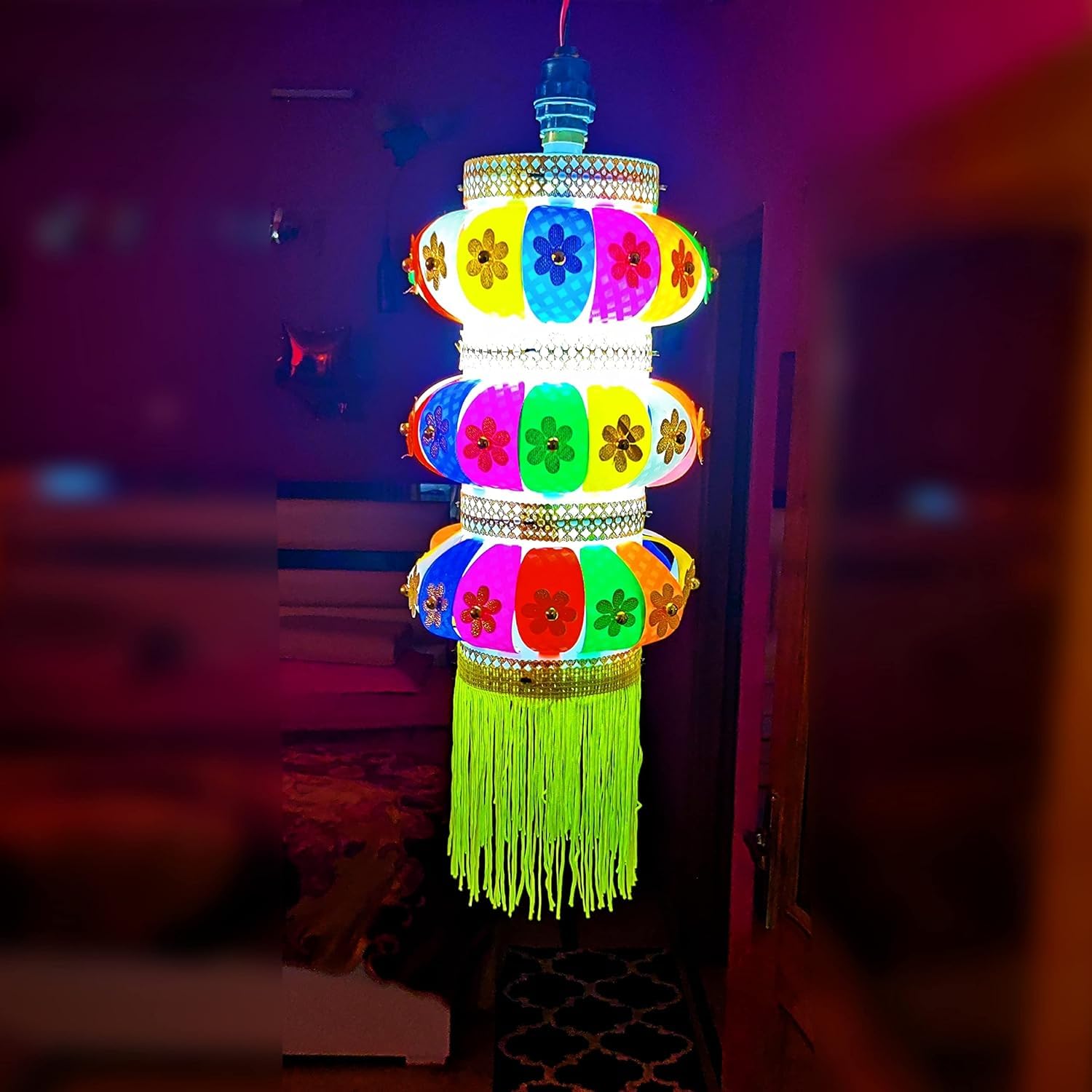 ALILA Self Assemble Lantern Lamp Shade Akash kandil Jhumar for Diwali Balcony Decoration Hotels Home Garden Parties, Multicolor
