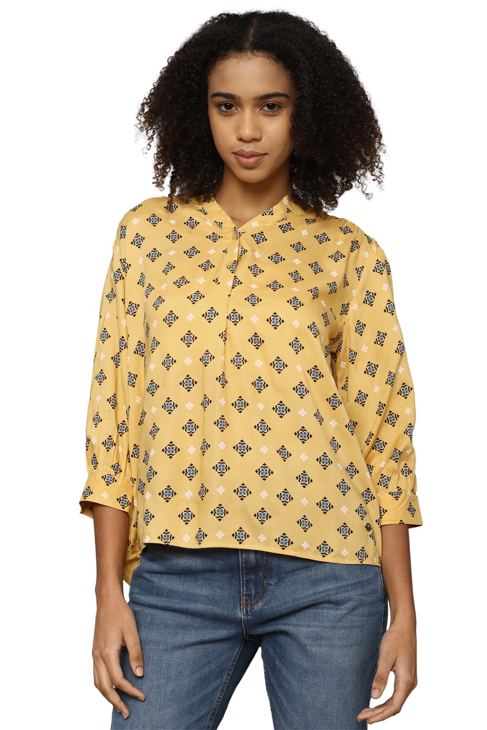 Allen Solly Women's Yellow Printed 3/4 Sleeve Casual Shirt