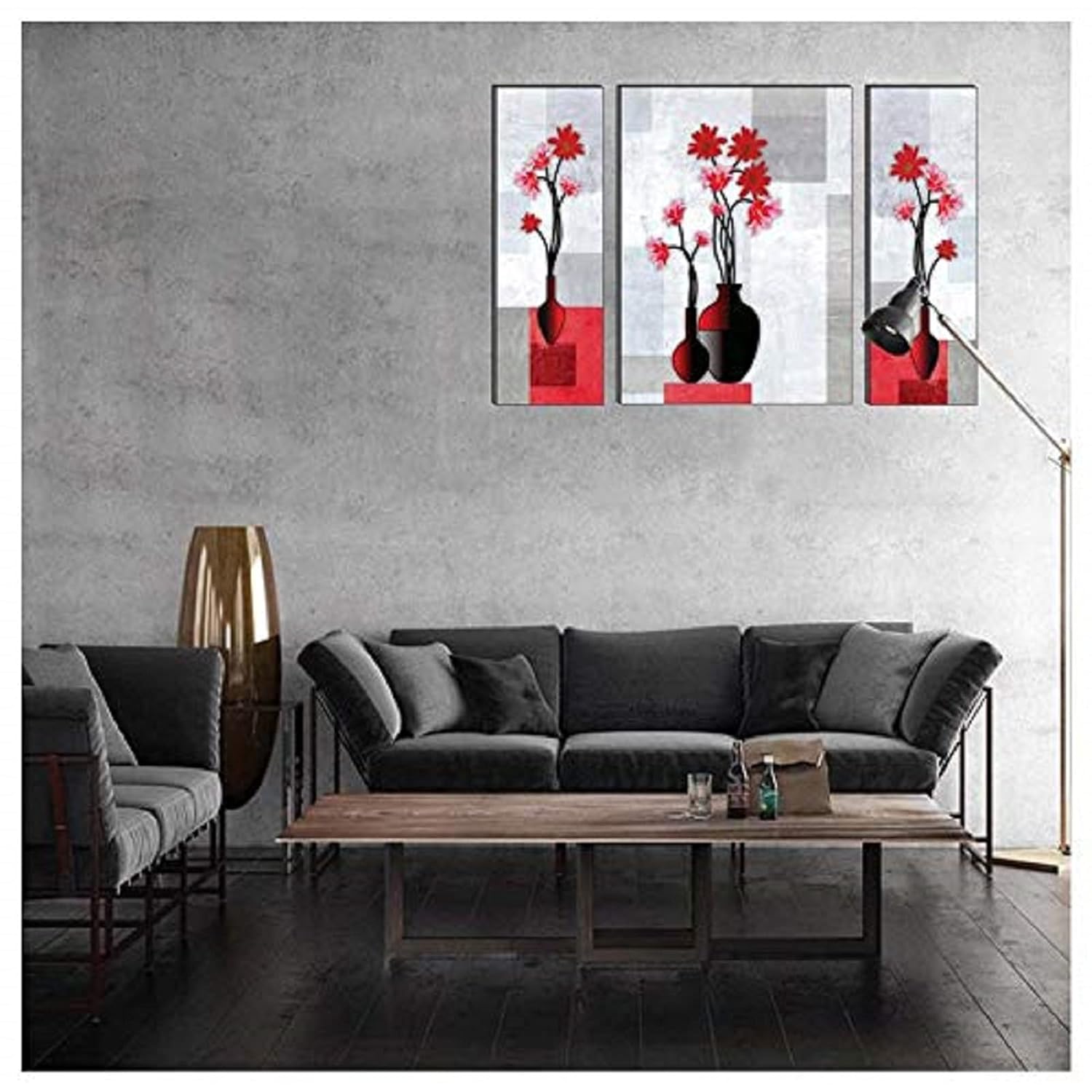 SAF paintings UV Textured Flower Print Framed Painting Set of 3 for Home Decoration (Synthetic, 12 inch x 18 inch, Set of 3) SANFJMA62