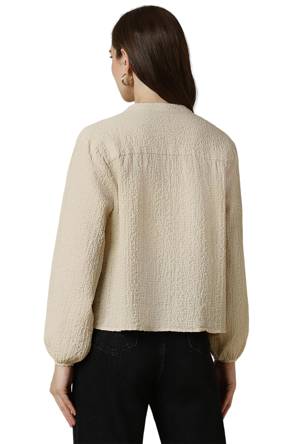 Allen Solly Women's Beige Plain Long Sleeve Casual Shirt