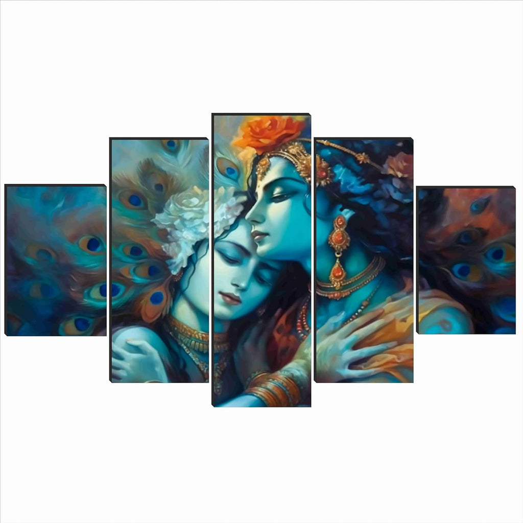 SAF Radha krishna Paintings for Wall Decoration - Set Of Five, 3d modern art Painting for Living Room Large Size with Frames for Home Decoration, Hotel, Office 76.2 cm x 45 cm SANFPNLS35469
