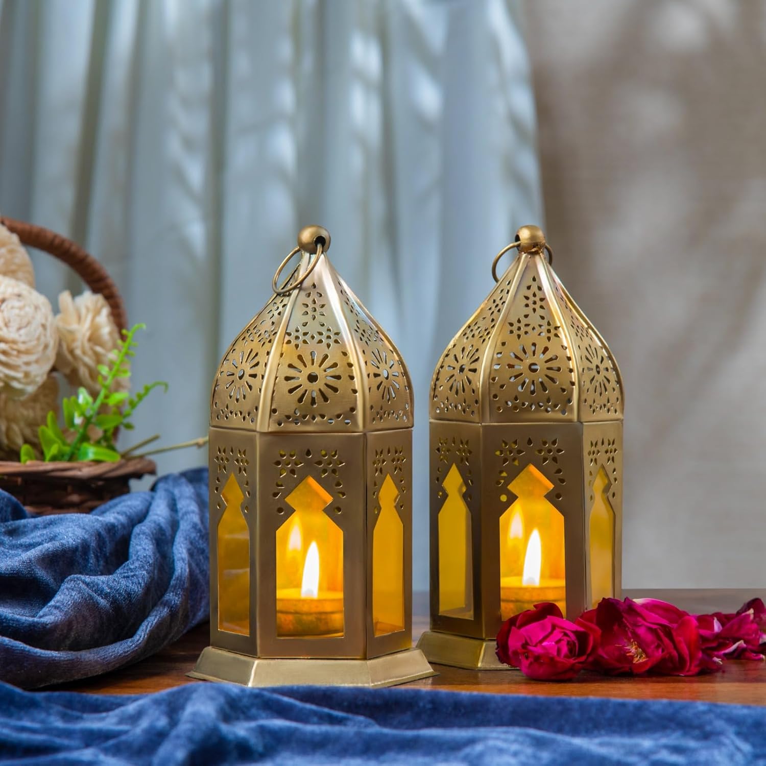 Famia Home Royal Castle Mini Iron Lantern Tea Light Candle Holder, Hanging Lamp for Home Decor, Diwali Decoration, Christmas Lighting (2 Pieces)