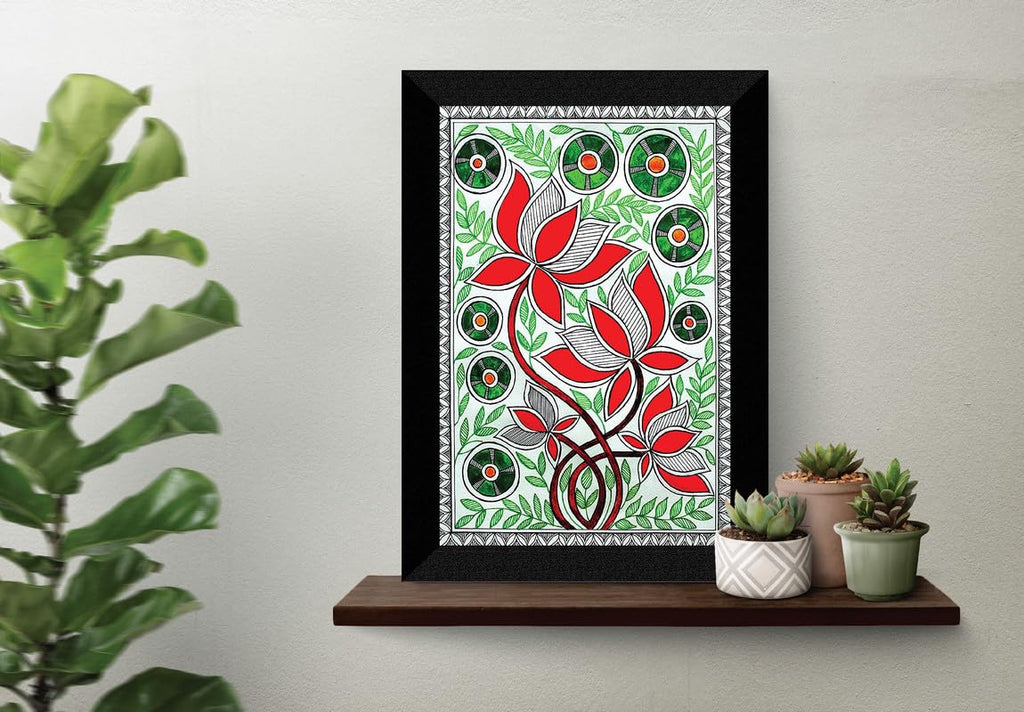 SAF paintings Madhubani Traditional Art Black frame painting for Wall Decoration SA-SANFK33332