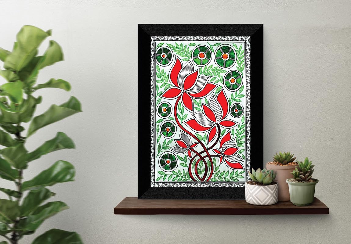 SAF paintings Madhubani Traditional Art Black frame painting for Wall Decoration SA-SANFK33332