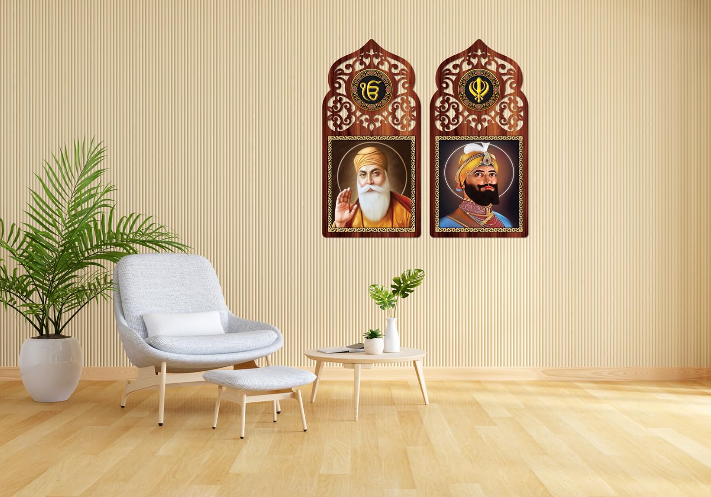 Casa Rica Guru Nanak Dev ji/Guru Gobind Singh Ji Sikh Gurus Photo Frame Painting Wall Hanging for Wall 24"x 24" Inch set of 2 Mdf (SAF 001) Laser Cut