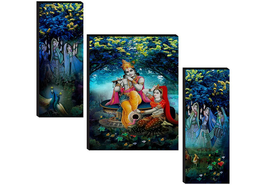 SAF paintings Set of 3 Radha Krishna UV Textured Religion Home Decorative Item Self Adhesive Painting 18 Inch X 12 Inch SANFJM31047