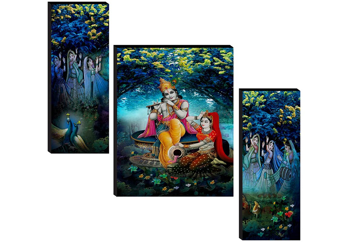 SAF paintings Set of 3 Radha Krishna UV Textured Religion Home Decorative Item Self Adhesive Painting 18 Inch X 12 Inch SANFJM31047