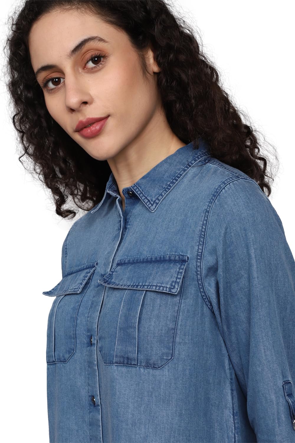 Allen Solly Women's Blue Plain Long Sleeve Casual Shirt