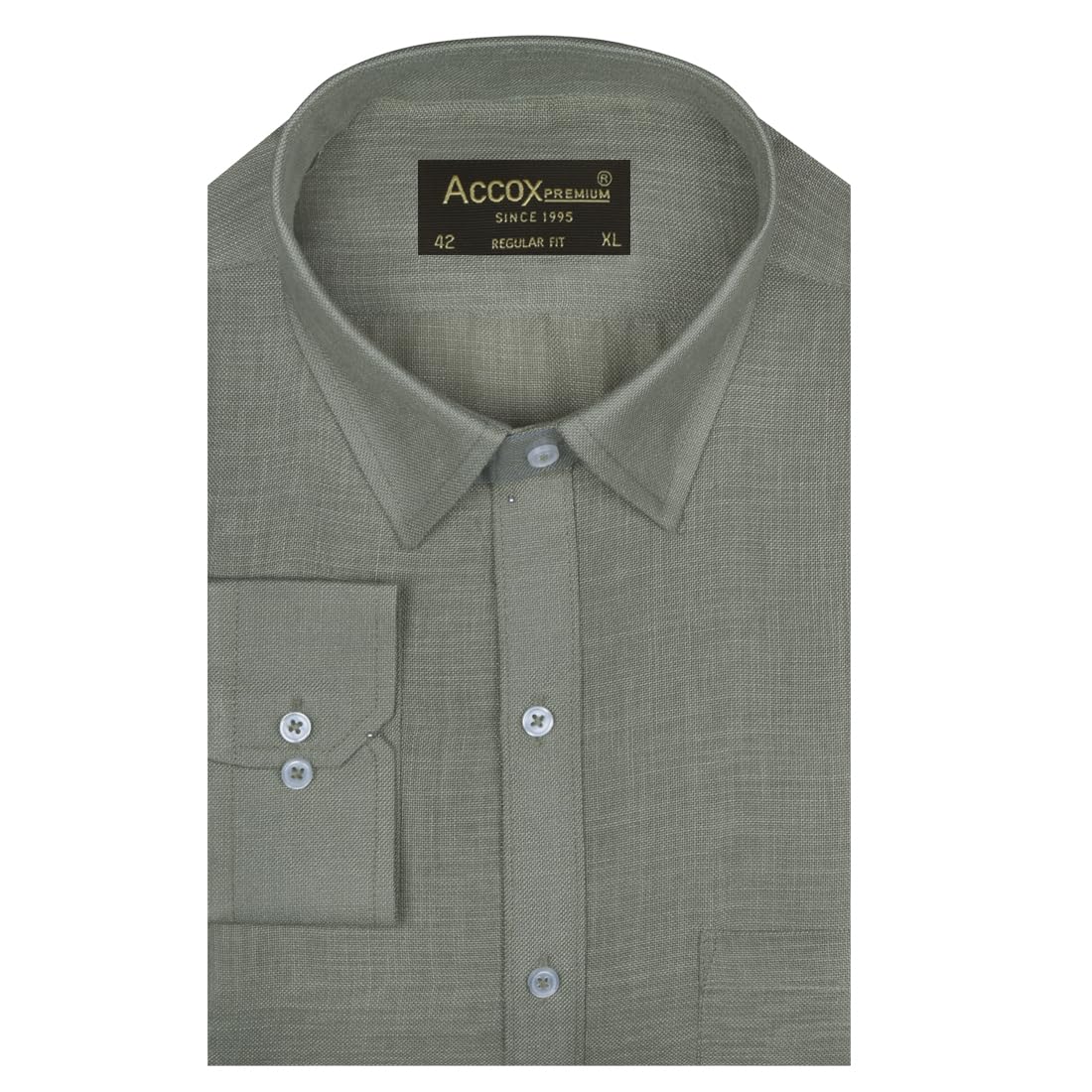 ACCOX Men's Breathable Cotton Linen Full Sleeves Regular Fit Plain Formal Shirt for Men (S_GCR369)