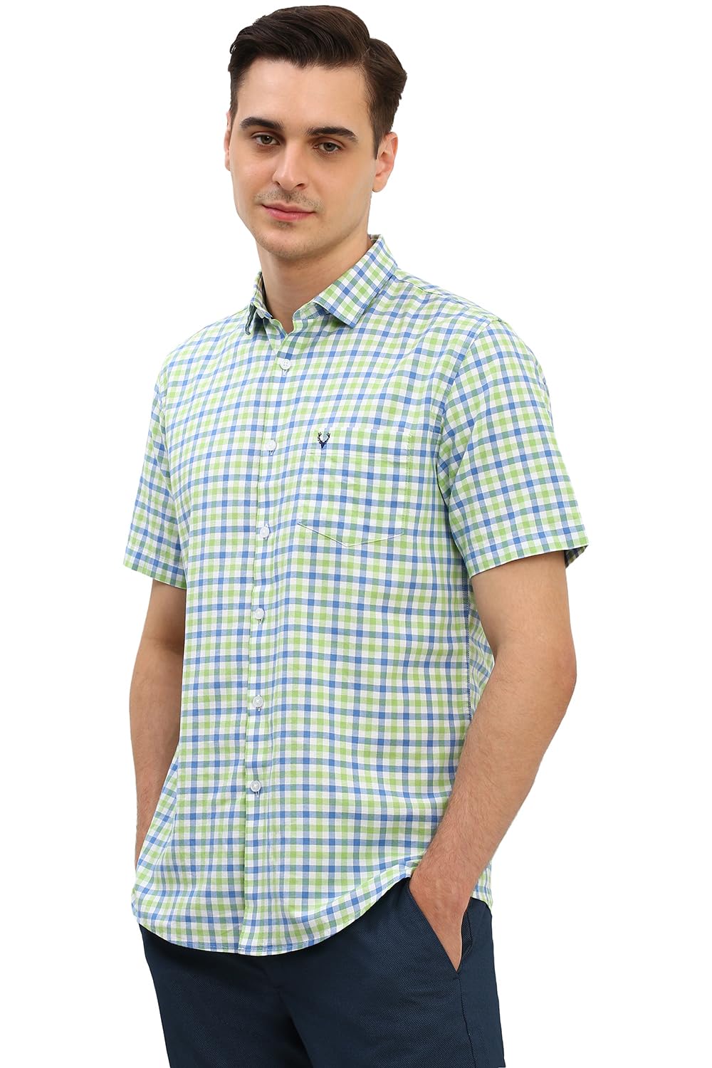 Allen Solly Men Green Slim Fit Check Half Sleeves Casual Shirts