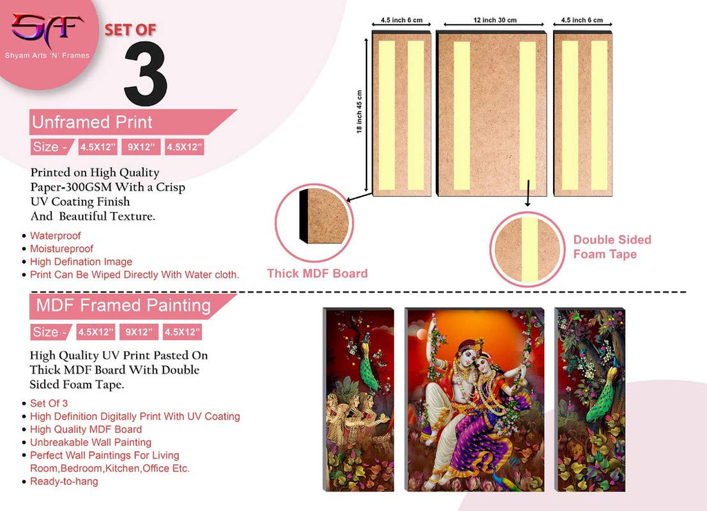 SAF paintings Radha Krishna UV Textured Self adhesive Religious Painting (Multicolour, Set of 3, 18 Inch X 12 Inch, SANFJM31319)