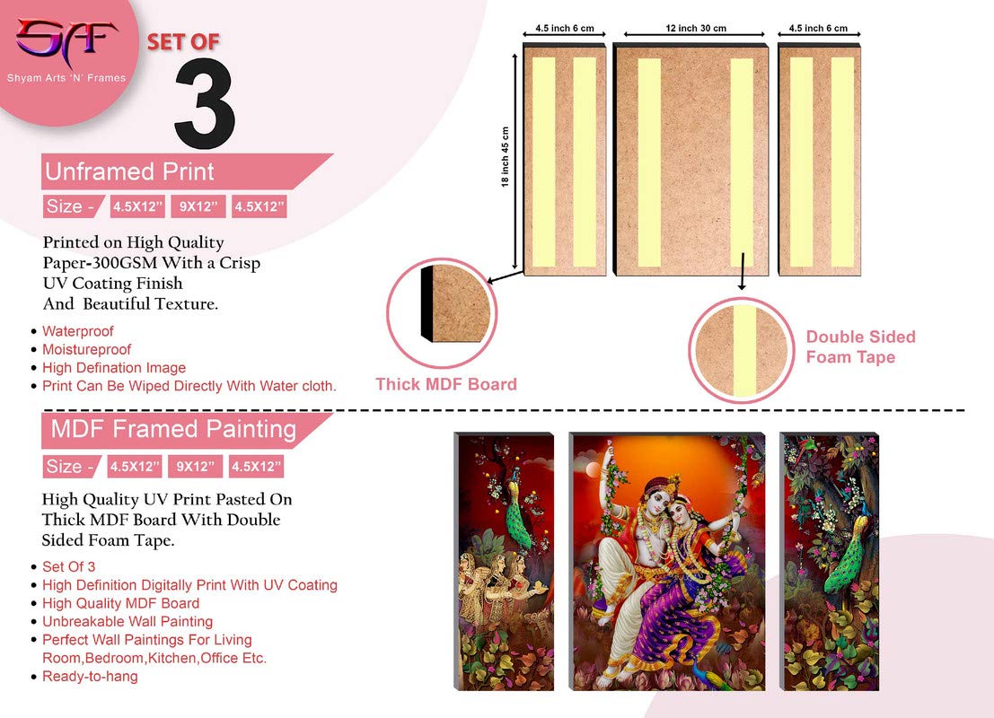 SAF paintings Radha Krishna UV Textured Self adhesive Religious Painting (Multicolour, Set of 3, 18 Inch X 12 Inch, SANFJM31319)