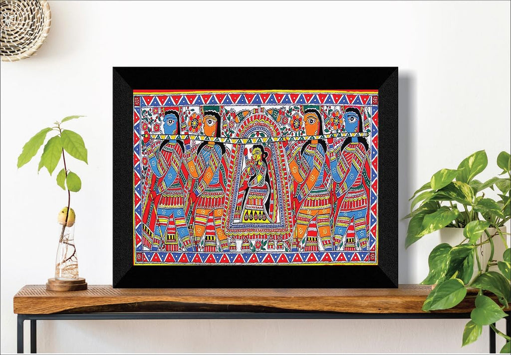 SAF paintings Madhubani Traditional Black frame painting for Wall Decoration SA-SANFK33357
