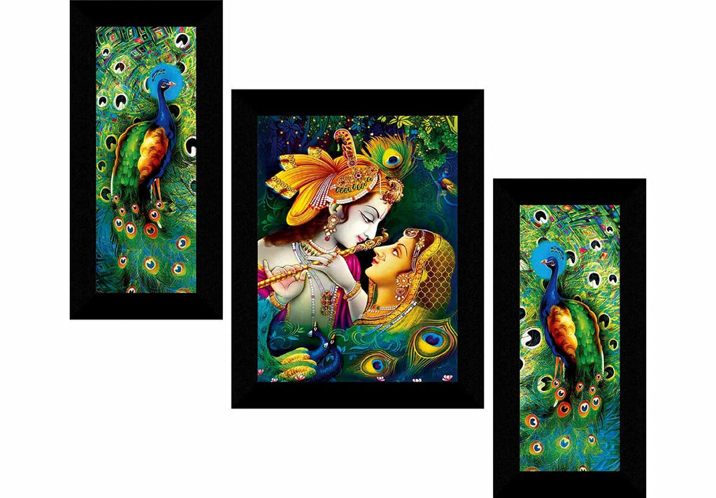SAF paintings Set of 3 Radha Krishna Religious Wall Painting with frame for home decoration, living room, Hotel, Office Painting 13.5 Inch X 22.5 Inch