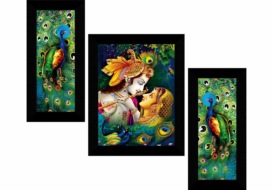 SAF paintings Set of 3 Radha Krishna Religious Wall Painting with frame for home decoration, living room, Hotel, Office Painting 13.5 Inch X 22.5 Inch