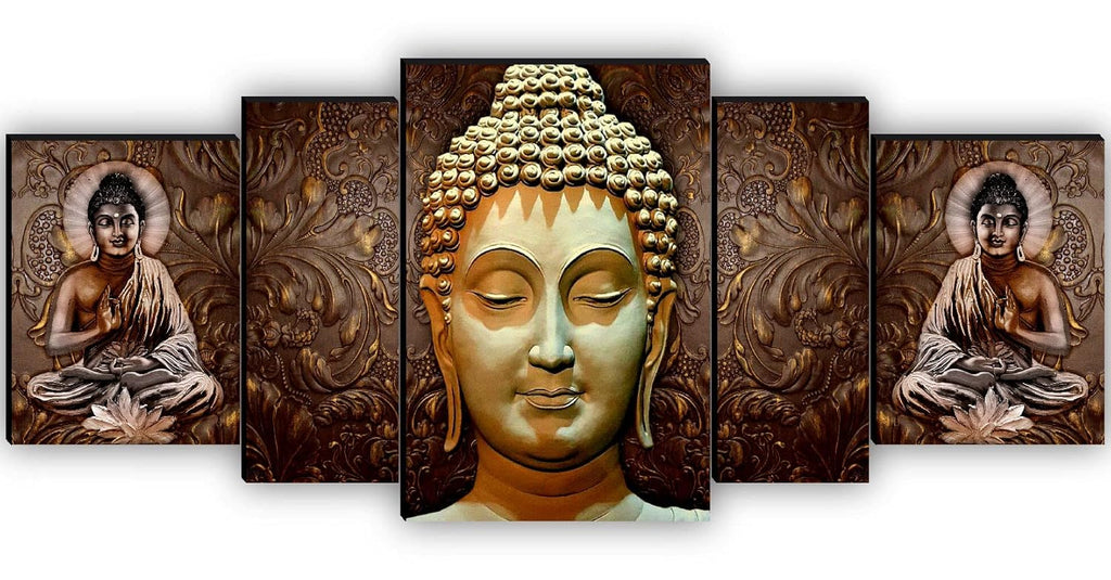 SAF Set of 5 Buddha UV Textured Home Decorative Gift Item MDF Panel Painting 18 Inch X 42 Inch SANFPNL31195
