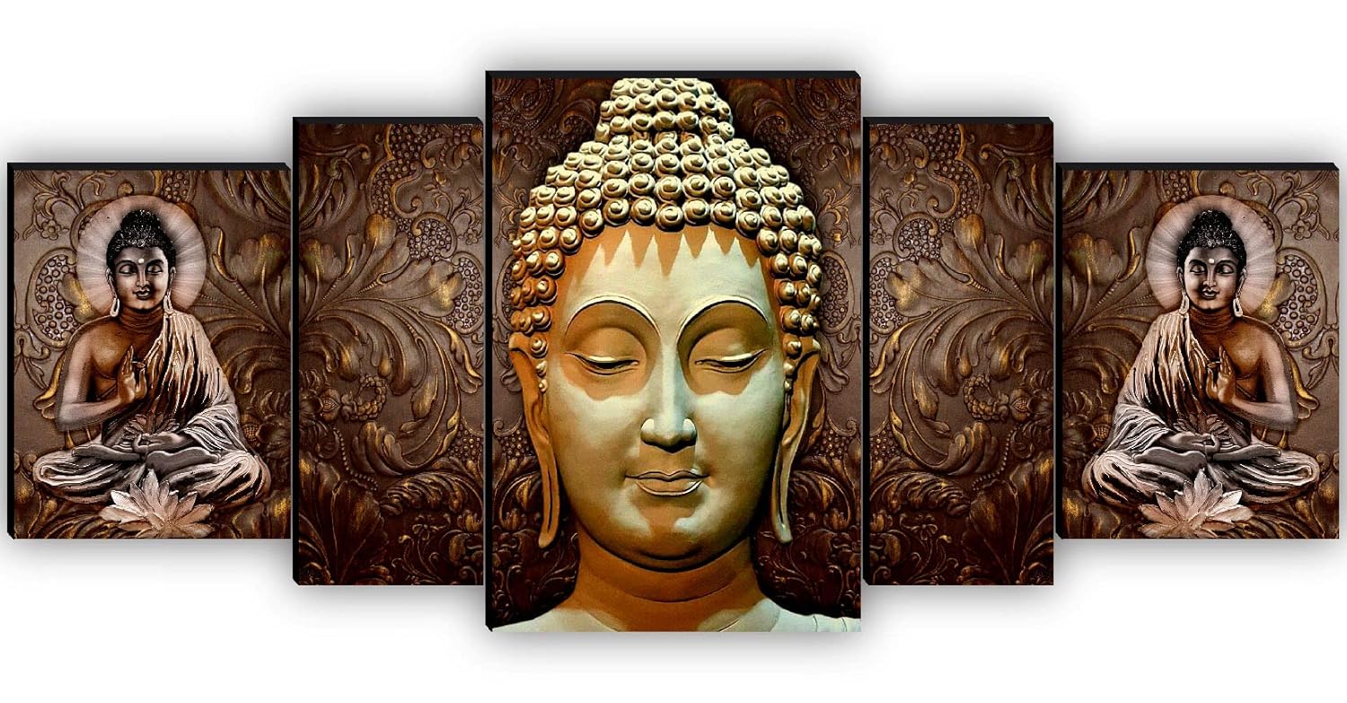 SAF Set of 5 Buddha UV Textured Home Decorative Gift Item MDF Panel Painting 18 Inch X 42 Inch SANFPNL31195