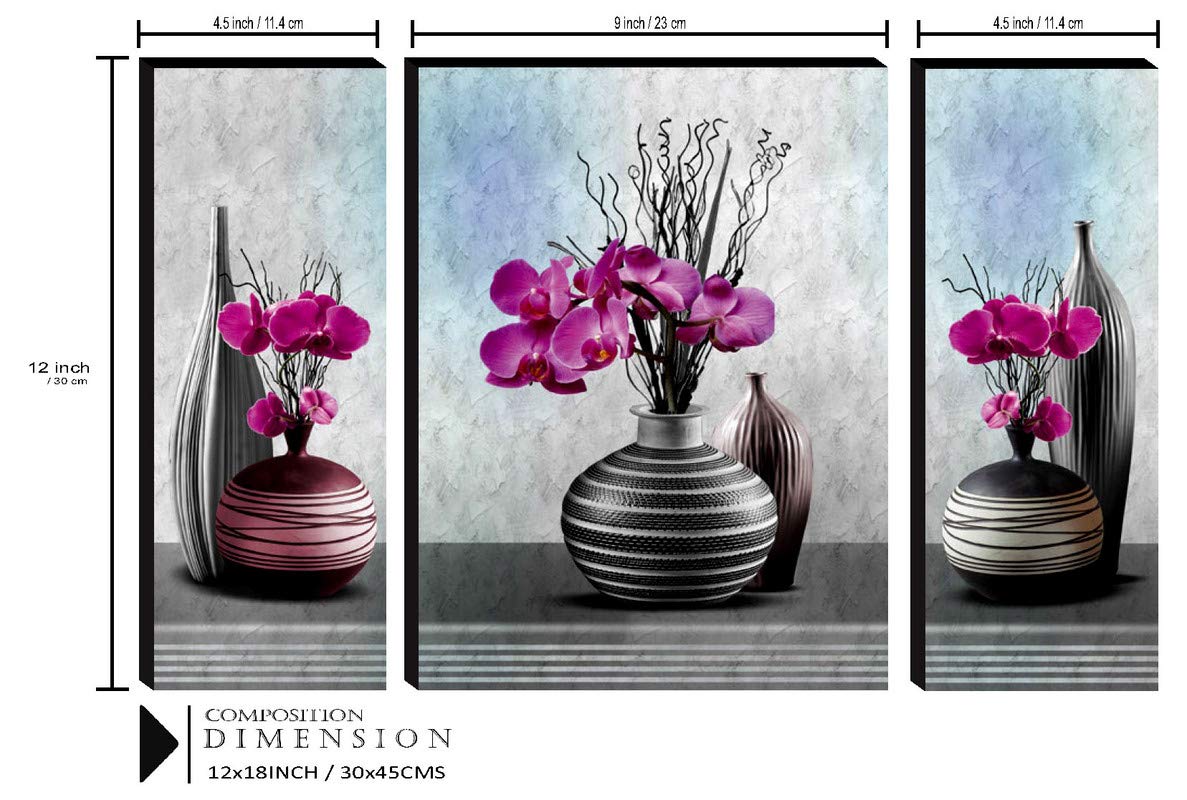 SAF paintings Set of 3 Flower Pot UV textured Paintings for living room with frame Painting 12 Inch X 18 Inch SAF-JMS47