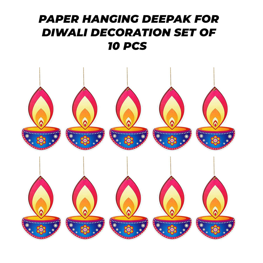 TOYXE Paper Hanging Deepak for Diwali Decoration Set of 10 Pcs