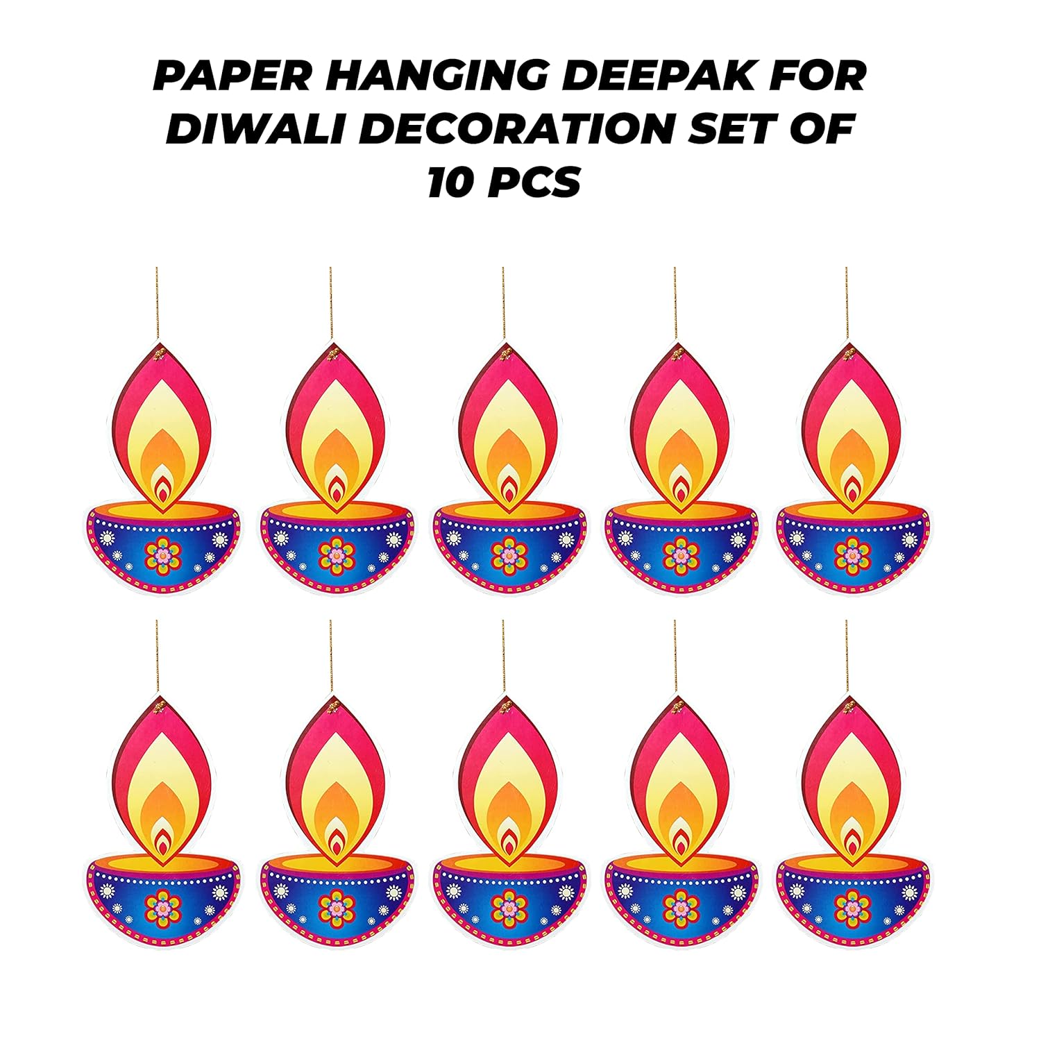 TOYXE Paper Hanging Deepak for Diwali Decoration Set of 10 Pcs