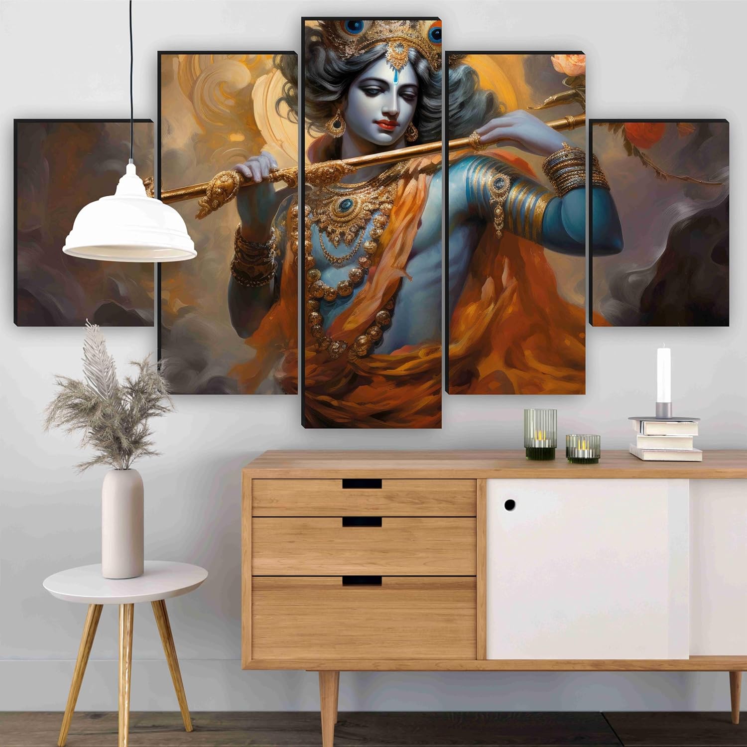 SAF krishna Paintings for Wall Decoration - Set Of Five, 3d modern art Painting for Living Room Large Size with Frames for Home Decoration, Hotel, Office 76.2 cm x 45 cm SANFPNLS35473